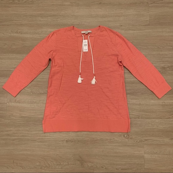 Loft Tasseled Tie Neck Tunic Sweater Size M - Picture 2 of 8